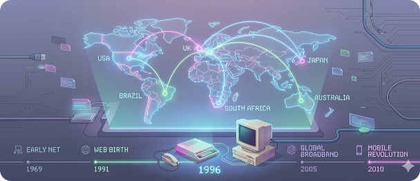 1996 – world map showing our network origins